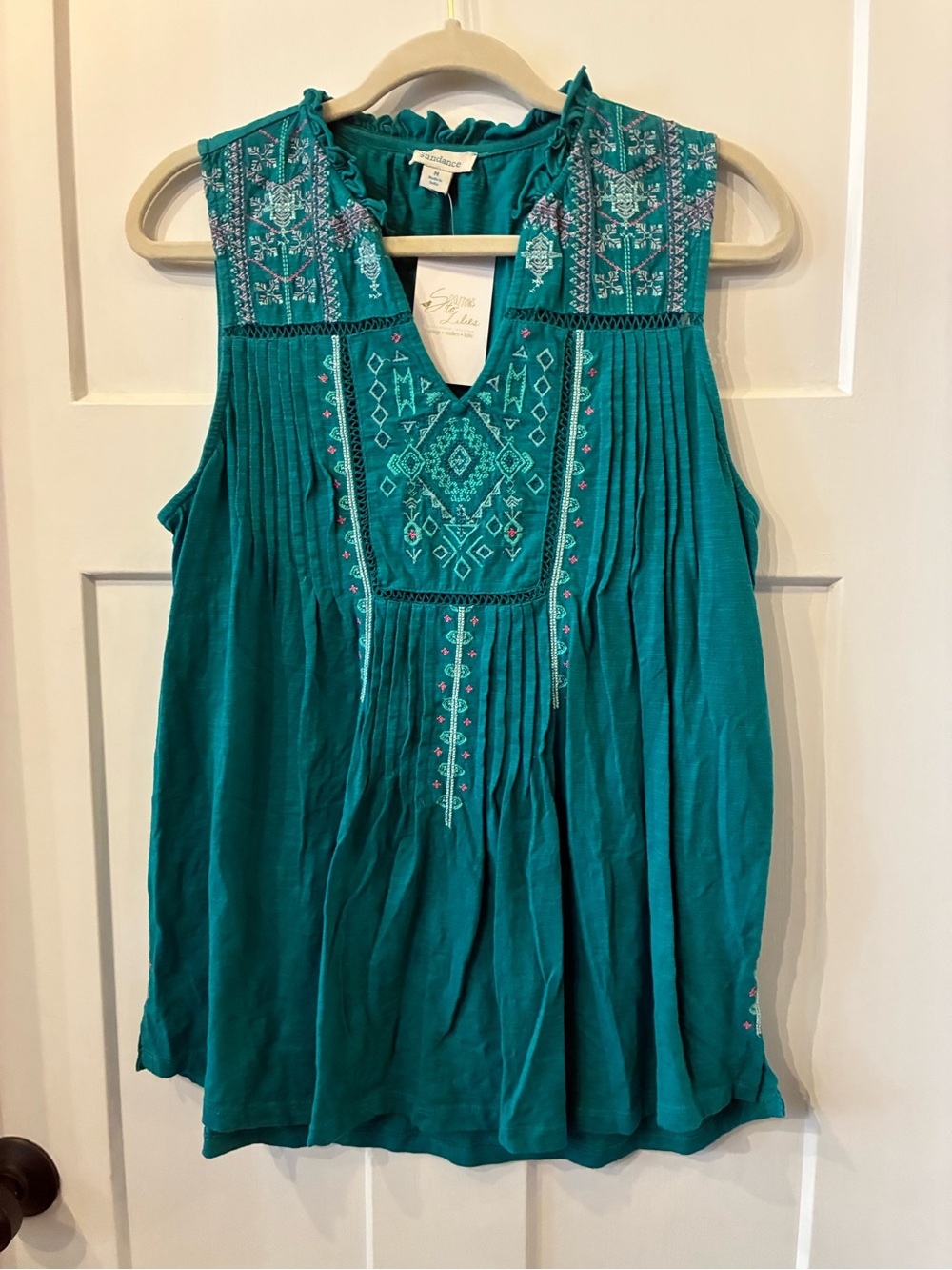 Sundance Teal Embroidered Sleeveless Tank